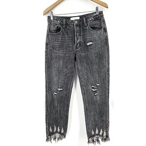 New One Teaspoon Truckers Jeans Womens 26 Black Mid Waist Distressed